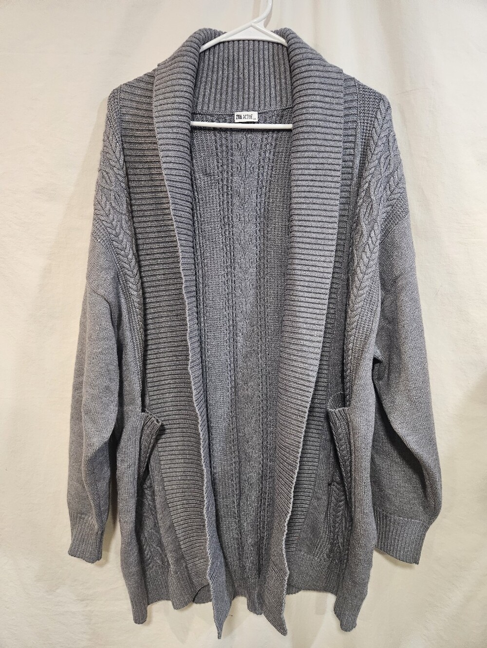 ZYIA Cozy Gray Open-Front Shawl Collar Cardigan